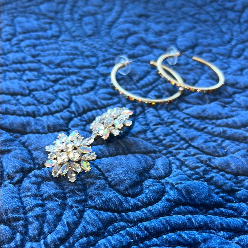 Two pairs J. Crew Elegant Gold‎ tone and Crystal Earrings